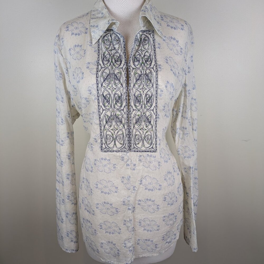 Vintage Levis Hippie Boho Cotton Penny Lane Tunic Shirt Blouse Bohemian M/L
